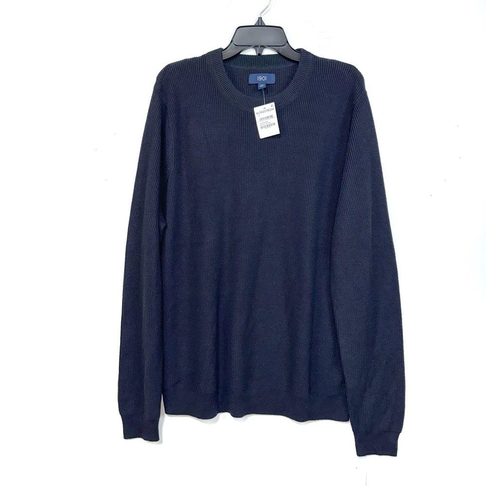 1901 Nordstrom Crewneck Ribbed Knit Sweater In Black Caviar Size XL NEW